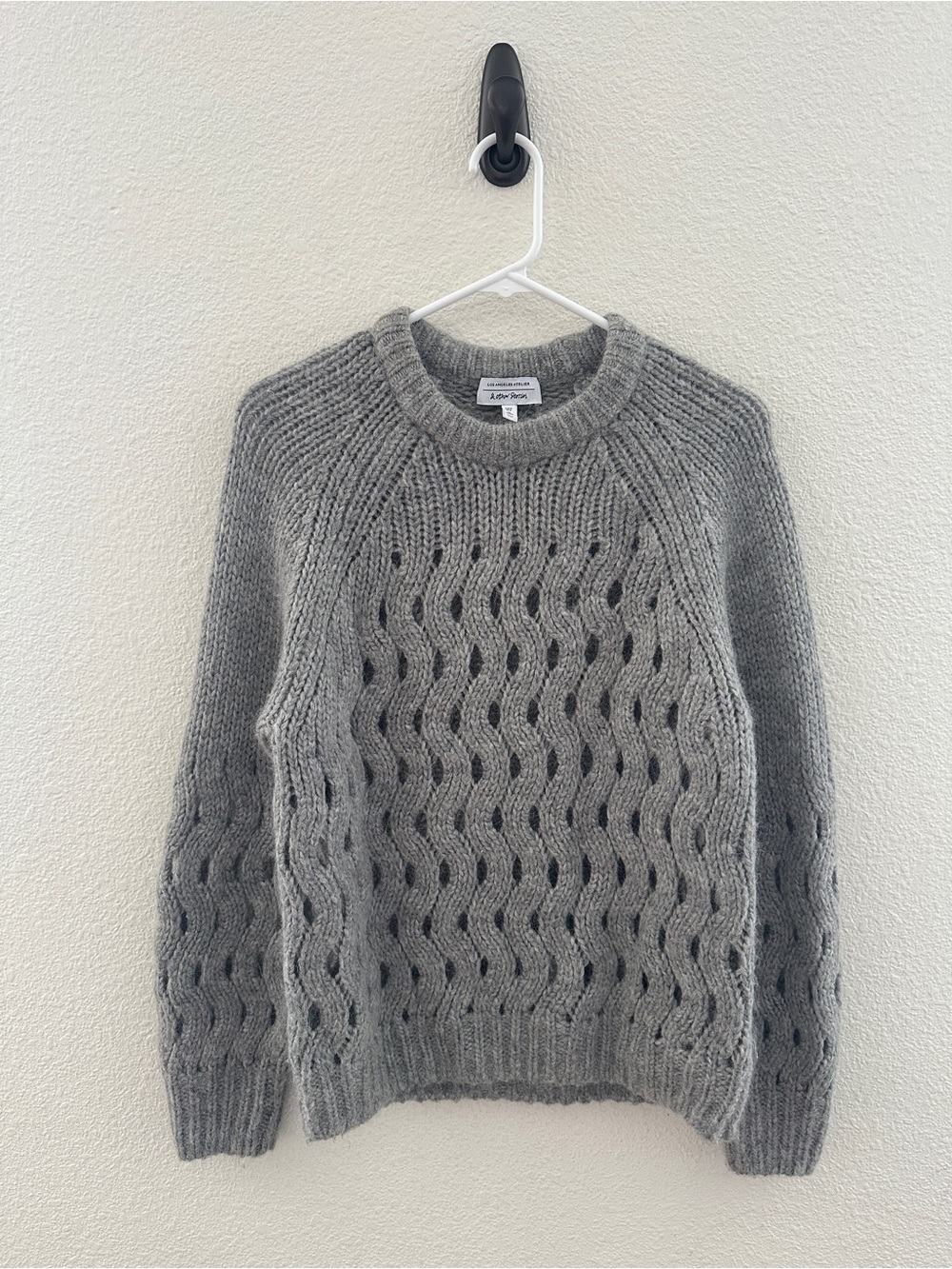 & Other Stories Grey Alpaca Blend Open Cable Knit Chunky Cozy Sweater M